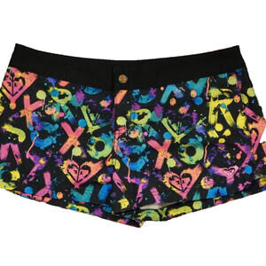 Vintage ROXY Board Shorts Size 3 Neon Paint Splatter Y2K Surf Swim Beachwear